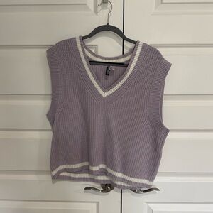 Lavender & White Knit Sleeveless Sweater Vest